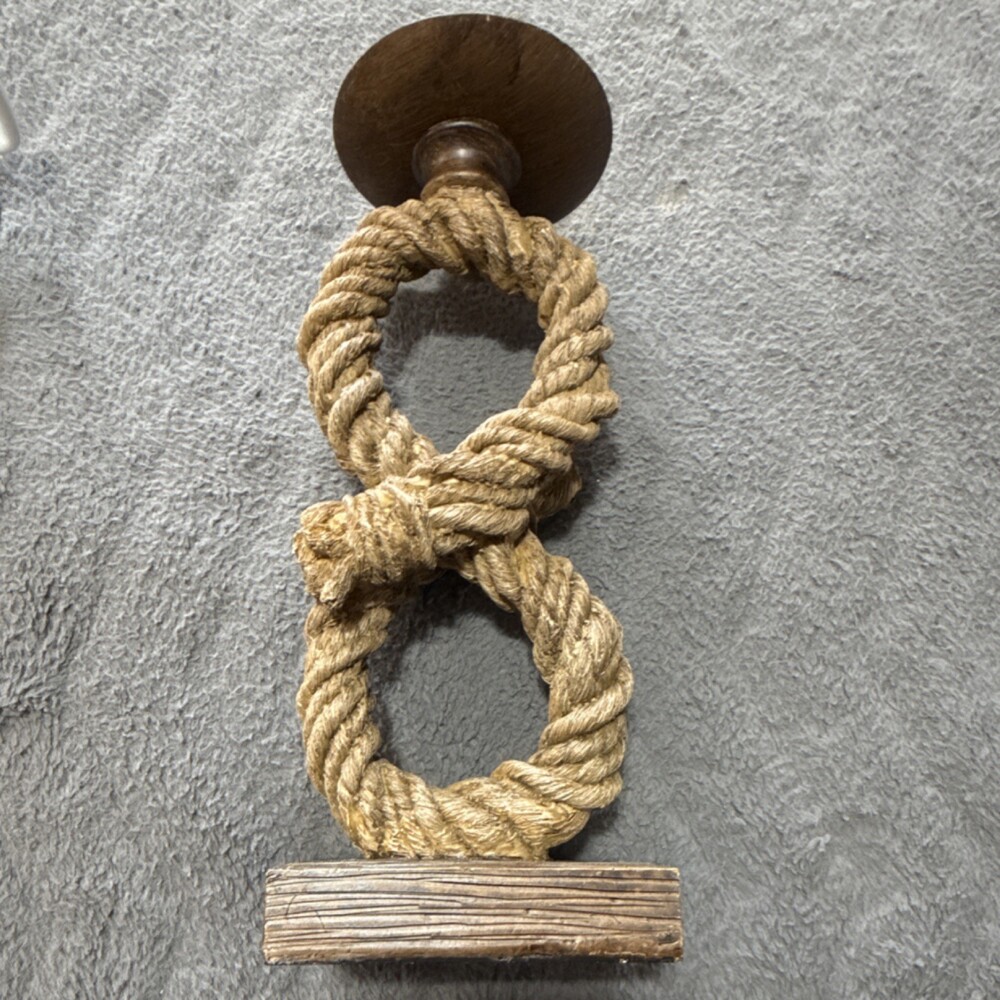 Rustic Nautical Rope Wood Metal Candle Holder Figure Eight For Pillar Candle